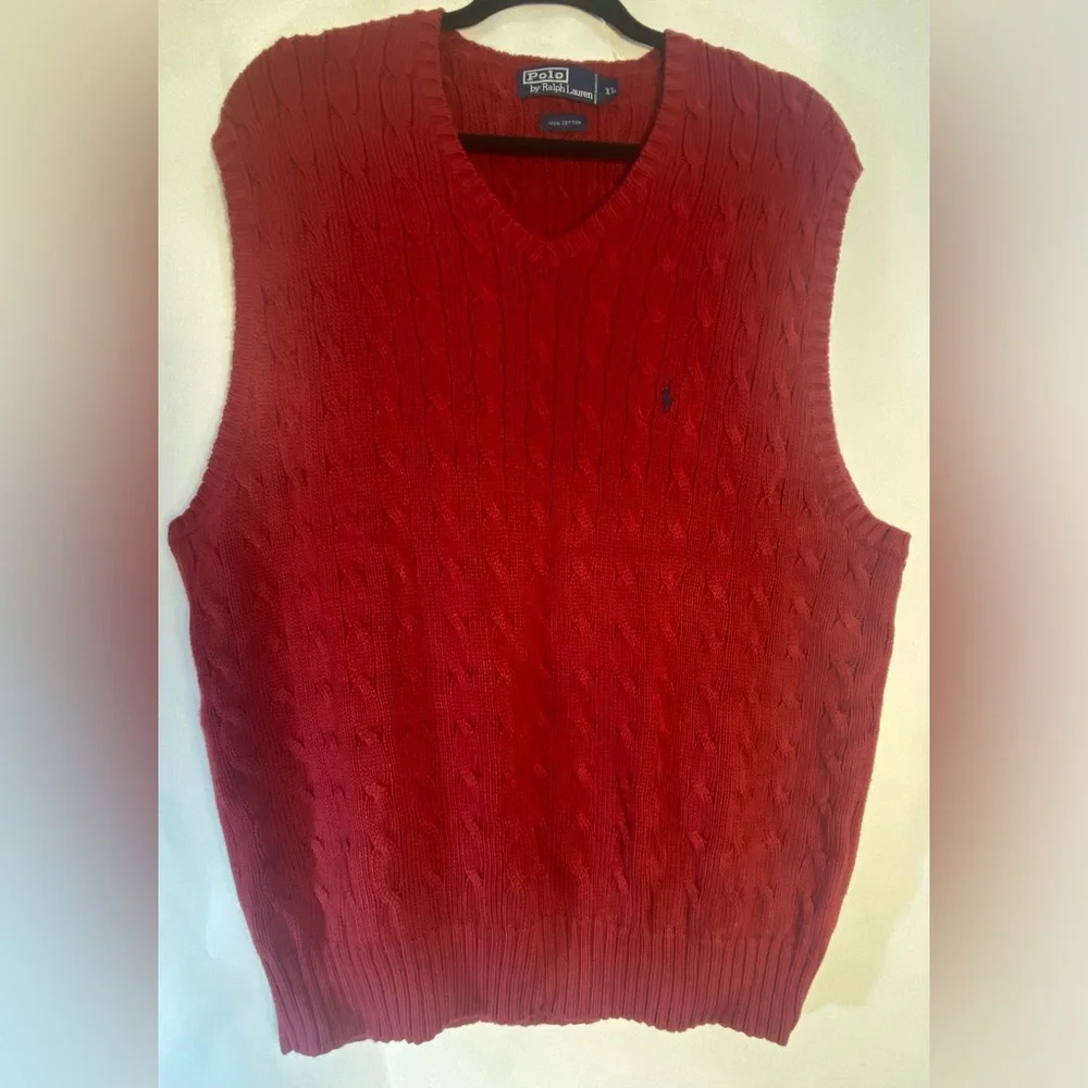 Polo Ralph Lauren‎ Burgundy 100% Cotton Men’s Sweater Vest Size X-Large